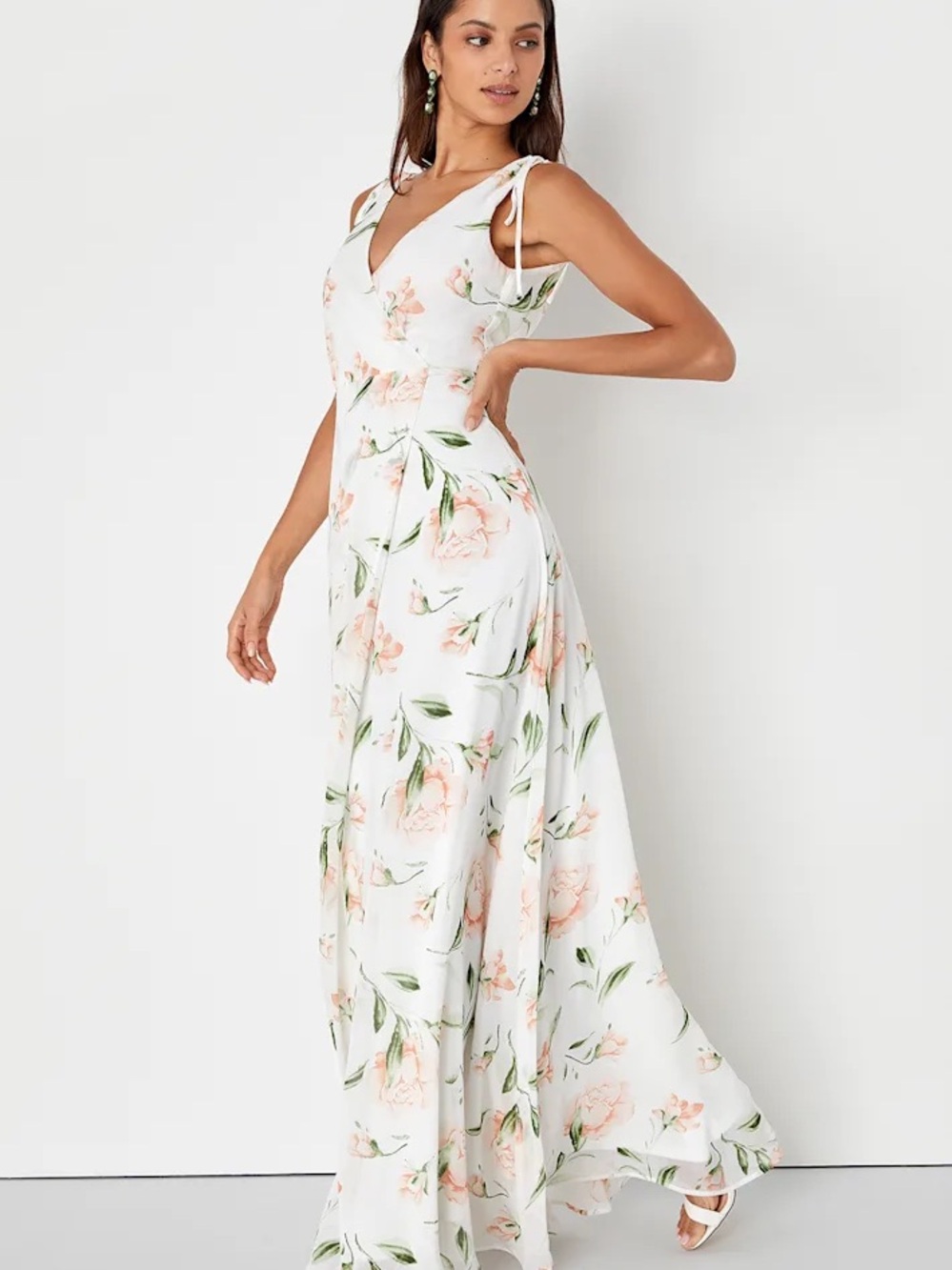 Lulus Romantic Possibilities Flowy White Floral Print Maxi Dress Blush Pink NWT - Picture 6 of 11